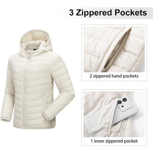 Outdoor Ventures Women's Packable Lightweight Full-Zip Puffer Jacket with Hood - Picture 3 of 6